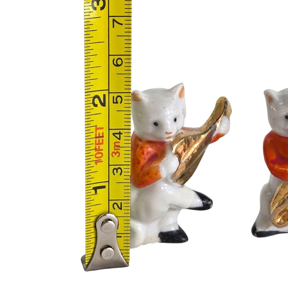 1920's Cat Kitty Porcelain Jazz Band Figurines Made In Japan‎ Gold Instruments - Picture 8 of 9